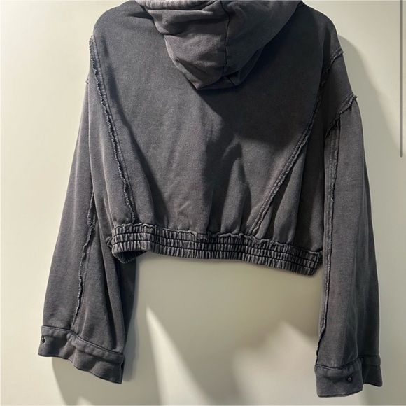 FREE PEOPLE Grey Cropped Zip Up Hoodie - Picture 3 of 7